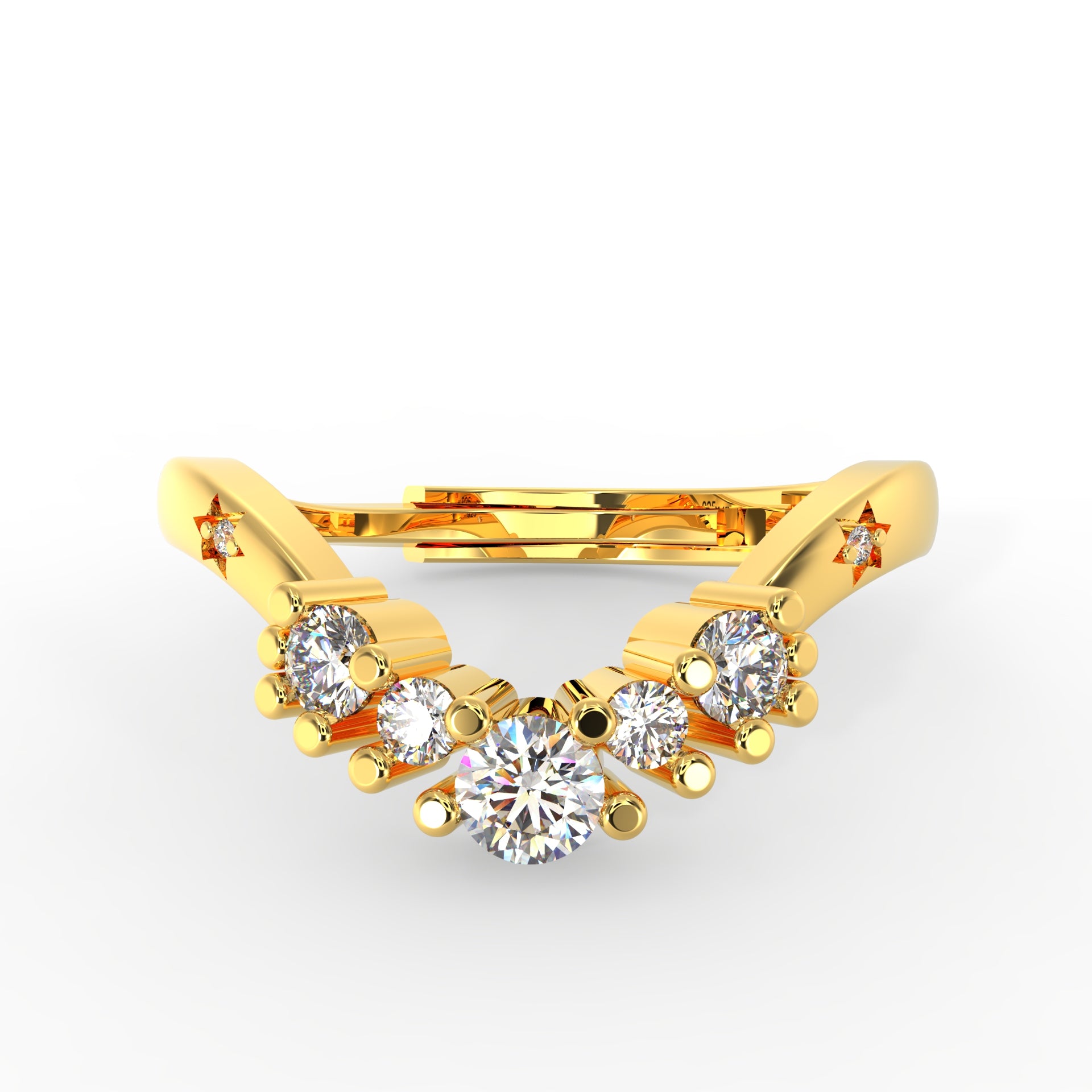NATURAL CUT DIAMOND CUT GOLD PLATED SILVER RING STER RING
